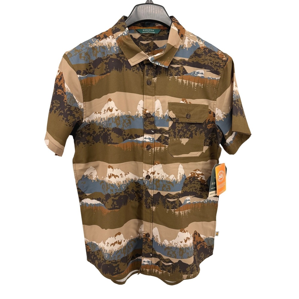 NEW Bass Creek Outfitters Horizon Shirt Mens Medium Reg Green Mountain Landscape